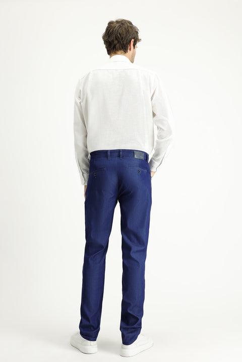 Dark Blue Regular Fit Standard Cut Lycra Denim Look Trousers