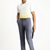 Light Navy Blue Slim Fit Narrow Cut Elasticated Waist Drawstring Patterned Spandex Trousers