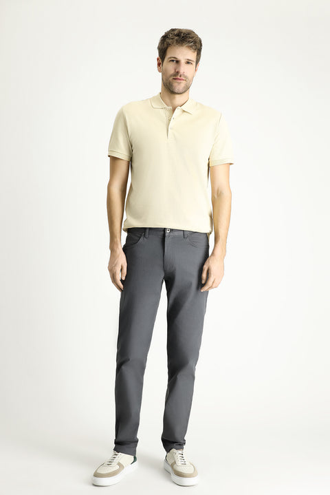 Orta Gri Slim Fit Dar Kesim Likralı Kanvas / Chino Pantolon
