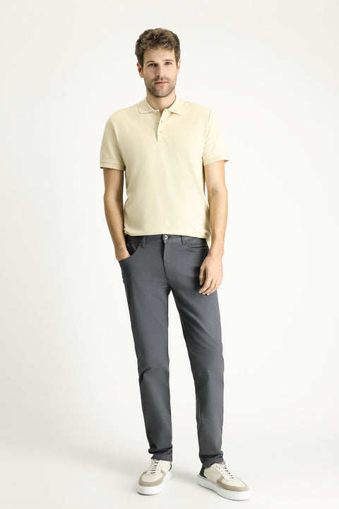 Orta Gri Slim Fit Dar Kesim Likralı Kanvas / Chino Pantolon