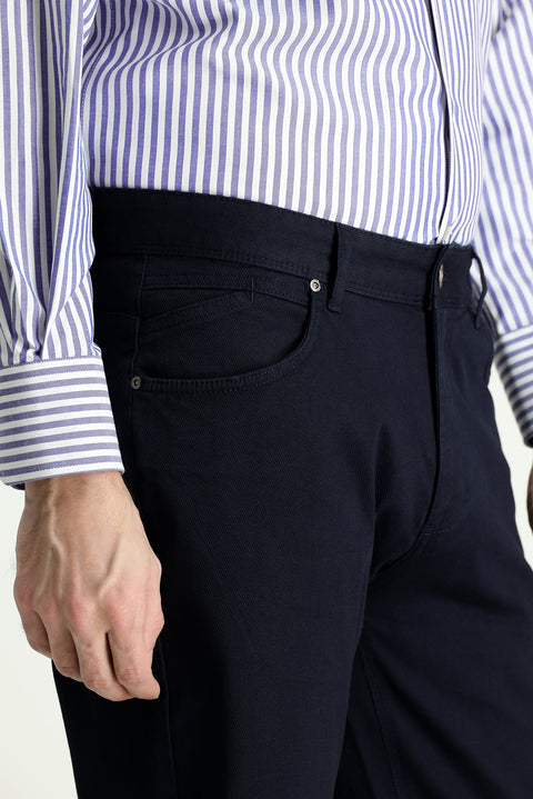 Dark Navy Blue Slim Fit Stretch Canvas / Chino Trousers