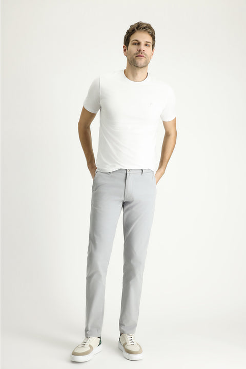 Light Gray Slim Fit Narrow Cut Patterned Lycra Canvas / Chino Trousers
