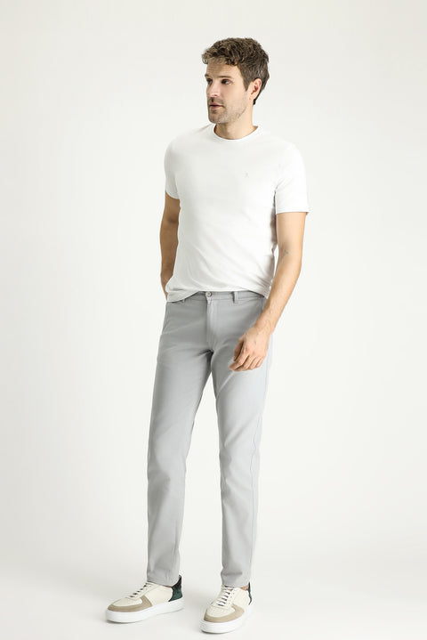 Light Gray Slim Fit Narrow Cut Patterned Lycra Canvas / Chino Trousers