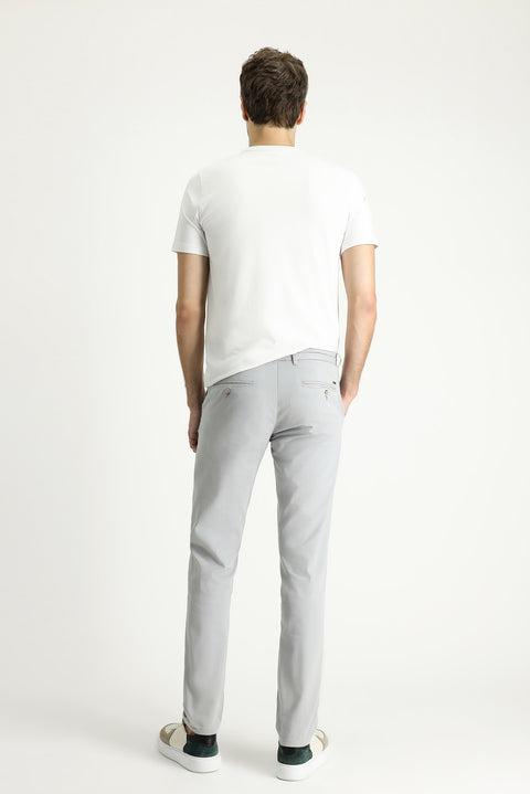 Light Gray Slim Fit Narrow Cut Patterned Lycra Canvas / Chino Trousers