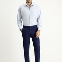 Light Blue Relaxed Fit Patterned Lycra Canvas / Chino Trousers