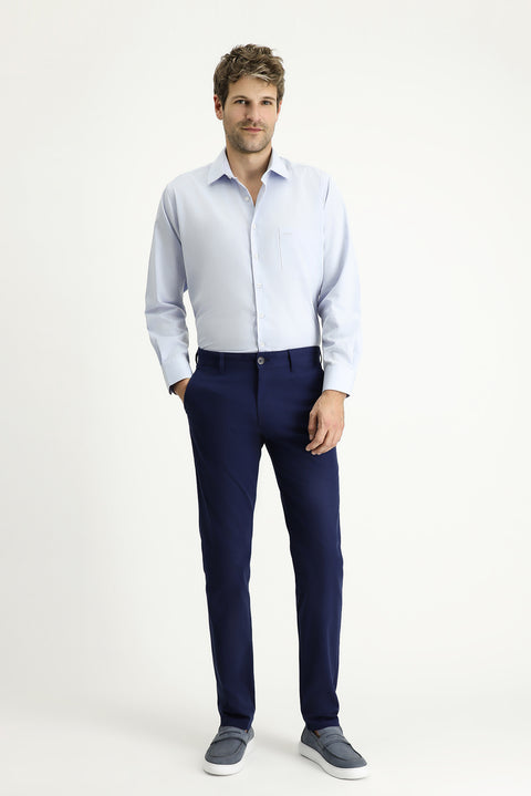 Light Blue Relaxed Fit Patterned Lycra Canvas / Chino Trousers