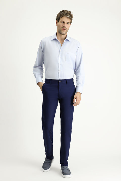 Light Blue Relaxed Fit Patterned Lycra Canvas / Chino Trousers