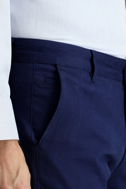 Light Blue Slim Fit Patterned Lycra Canvas / Chino Trousers