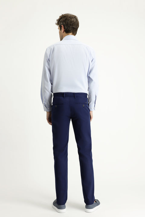 Light Blue Slim Fit Patterned Lycra Canvas / Chino Trousers