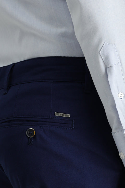 Light Blue Relaxed Fit Patterned Lycra Canvas / Chino Trousers