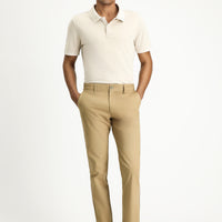 Dark Beige Relaxed Fit Patterned Lycra Canvas / Chino Trousers