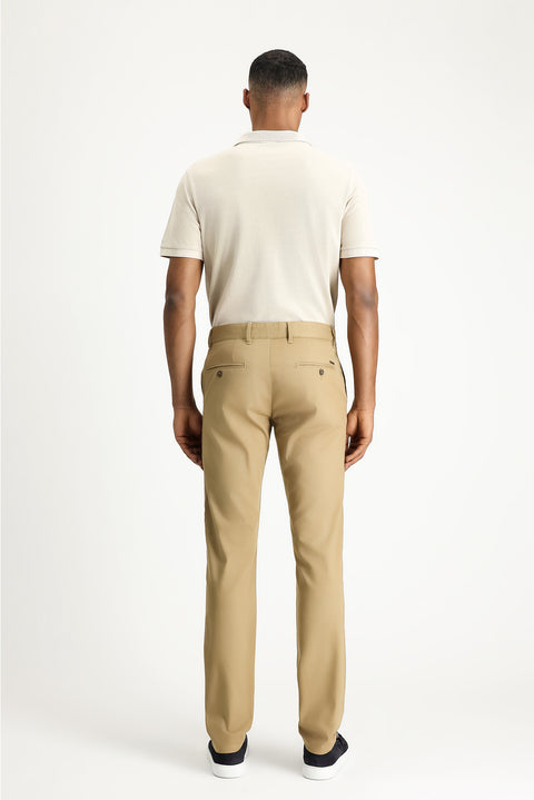 Dark Beige Relaxed Fit Patterned Lycra Canvas / Chino Trousers
