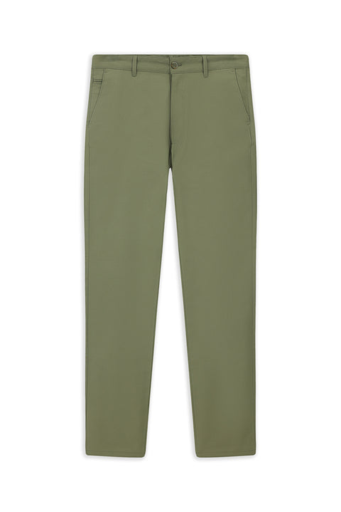 Medium Khaki Relaxed Fit Patterned Lycra Canvas / Chino Trousers