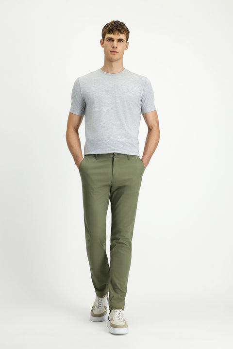 Medium Khaki Slim Fit Patterned Stretchy Canvas / Chino Trousers