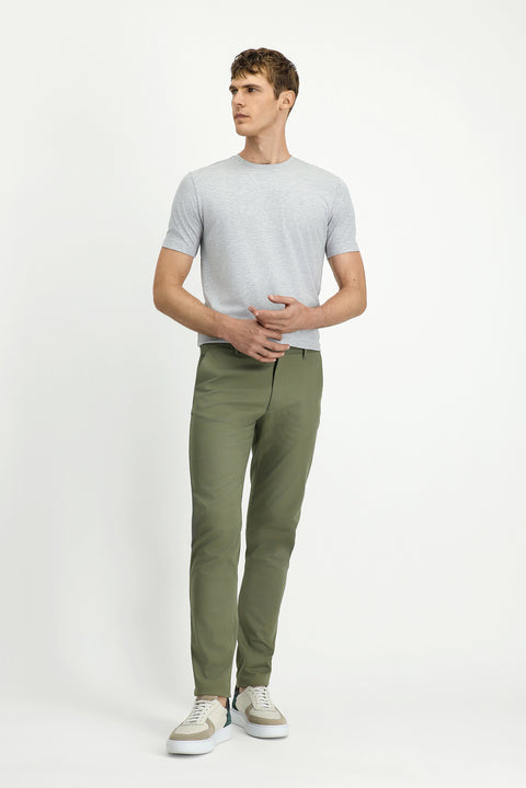 Medium Khaki Slim Fit Patterned Stretchy Canvas / Chino Trousers