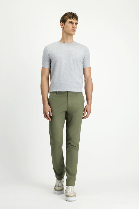 Medium Khaki Slim Fit Patterned Stretchy Canvas / Chino Trousers