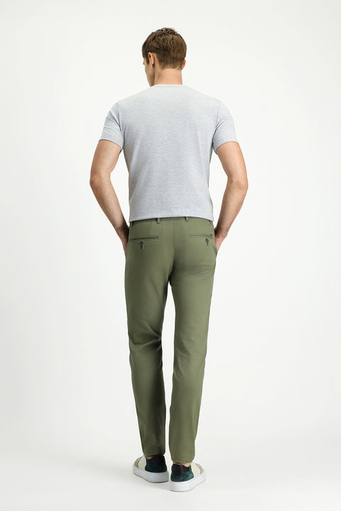 Medium Khaki Relaxed Fit Patterned Lycra Canvas / Chino Trousers