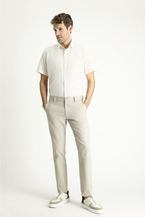 Light Mink Relaxed Fit Patterned Lycra Canvas / Chino Trousers