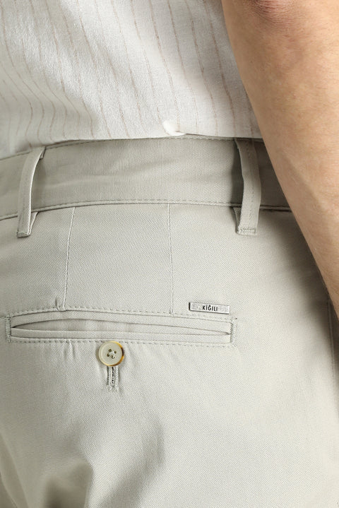 Light Mink Relaxed Fit Patterned Lycra Canvas / Chino Trousers