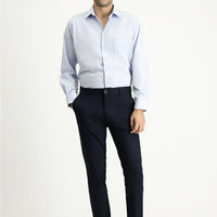 Dark Navy Regular Fit Standard Cut Patterned Lycra Chino/Canvas Trousers