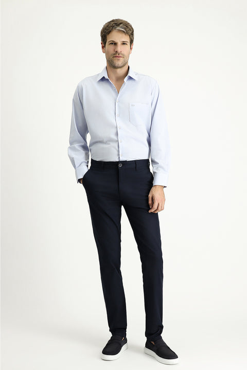 Dark Navy Regular Fit Standard Cut Patterned Lycra Chino/Canvas Trousers