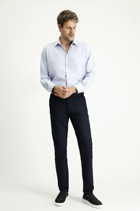 Dark Navy Regular Fit Standard Cut Patterned Lycra Chino/Canvas Trousers