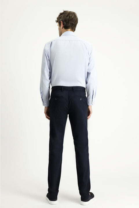 Dark Navy Regular Fit Standard Cut Patterned Lycra Chino/Canvas Trousers