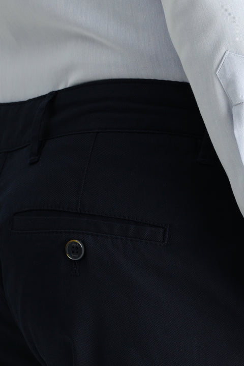 Dark Navy Regular Fit Standard Cut Patterned Lycra Chino/Canvas Trousers