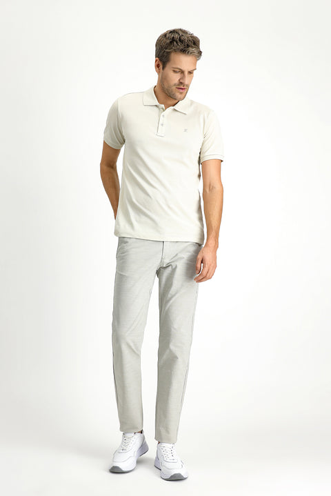 Light Gray Relaxed Fit Comfortable Cut Elastic Waist Drawstring Patterned Lycra Jogger Pants
