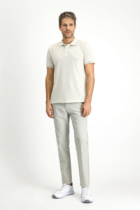 Light Gray Slim Fit Tapered Patterned Lycra Jogger Pants with Elasticated Drawstring Waist