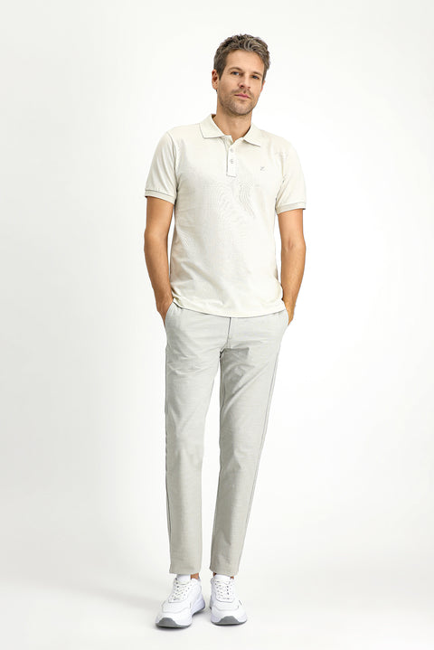 Light Gray Slim Fit Tapered Patterned Lycra Jogger Pants with Elasticated Drawstring Waist