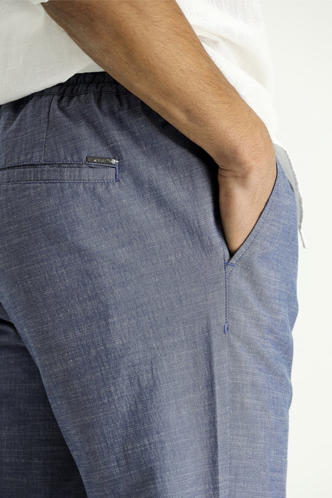Dark Aviator Slim Fit Narrow Cut Elasticated Waist Drawstring Patterned Lycra Jogger Pants