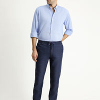 Medium Navy 6 Drop Regular Fit Linen Chino/Canvas Trousers with Drawstring Waist