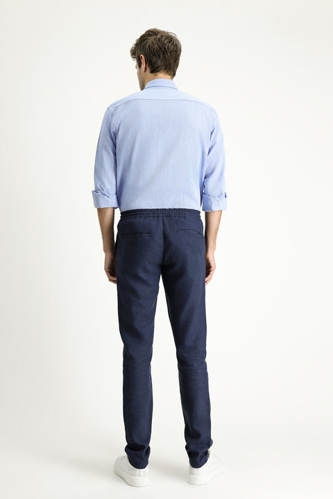 Medium Navy 6 Drop Regular Fit Linen Chino/Canvas Trousers with Drawstring Waist