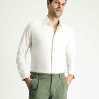 White Long Sleeve Slim Fit Patterned Shirt