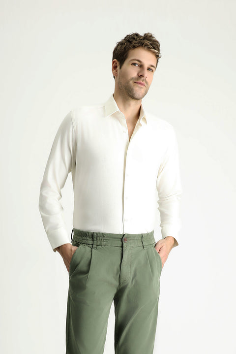 White Long Sleeve Slim Fit Patterned Shirt