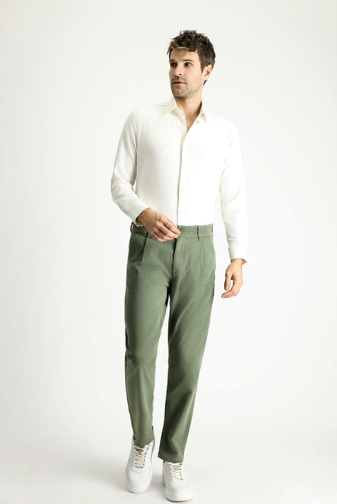 White Long Sleeve Slim Fit Patterned Shirt