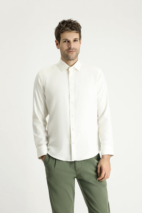 White Long Sleeve Slim Fit Patterned Shirt