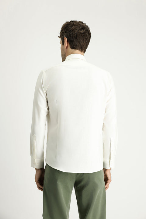 White Long Sleeve Slim Fit Patterned Shirt