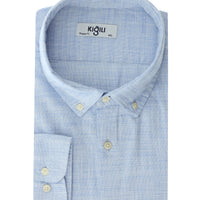 Sky Blue Plus Size Long Sleeve Patterned Cotton Button-Down Collar Shirt