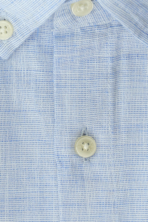 Sky Blue Plus Size Long Sleeve Patterned Cotton Button-Down Collar Shirt