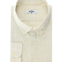 Light Beige Plus Size Long Sleeve Patterned Cotton Button-Down Collar Shirt