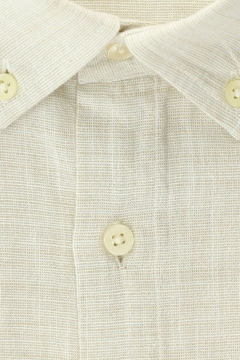 Light Beige Plus Size Long Sleeve Patterned Cotton Button-Down Collar Shirt