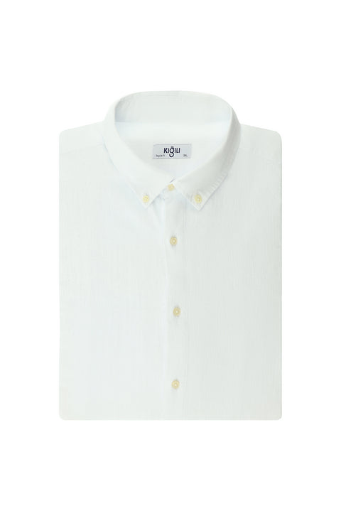 White Plus Size Long Sleeve Patterned Cotton Button-Down Collar Shirt