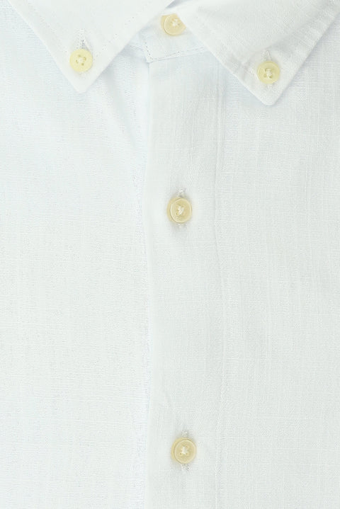 White Plus Size Long Sleeve Patterned Cotton Button-Down Collar Shirt