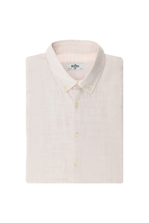 Pink Plus Size Long Sleeve Patterned Cotton Button-Down Collar Shirt