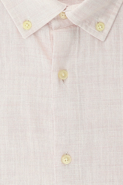 Pink Plus Size Long Sleeve Patterned Cotton Button-Down Collar Shirt