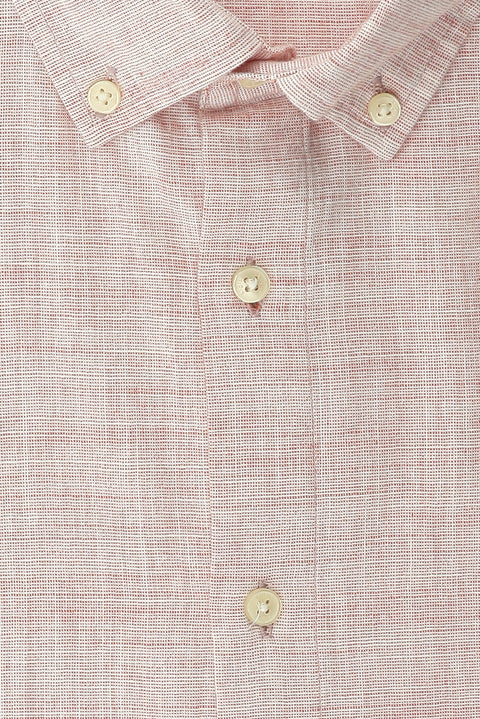 Light Red Plus Size Long Sleeve Patterned Cotton Button-Down Collar Shirt