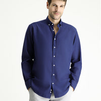 Dark Navy Long Sleeve Regular Fit Patterned Sporty Cotton Button-Down Collar Shirt