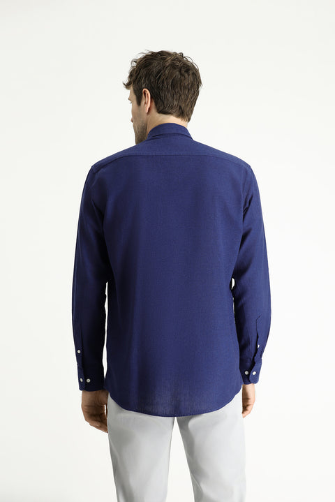 Dark Navy Long Sleeve Regular Fit Patterned Sporty Cotton Button-Down Collar Shirt